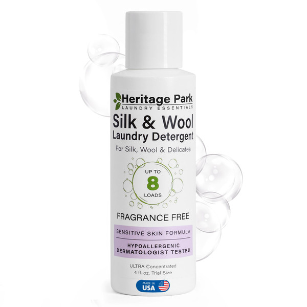 Heritage Park Silk & Wool Fragrance Free, Hypoallergenic, pH-Neutral Laundry Detergent - Dermatologist-tested, Sensitive Skin-Friendly, Enzymes-Free, Ultra Concentrated (4 Fl Oz)