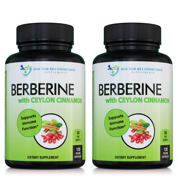 Berberine with Ceylon Cinnamon - 1200mg Berberine & 100mg Organic Ceylon Cinnamon - 120 Veggie Capsules, Healthy Immune System Cardiovascular Heart & Gastrointestinal Wellness (Pack of 2)