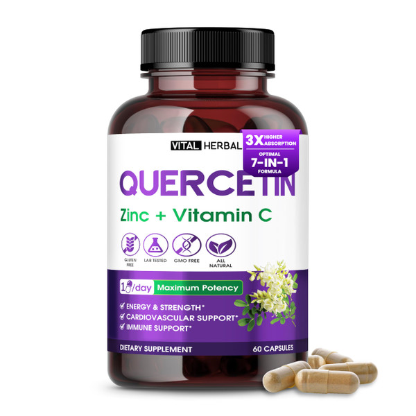 Quercetin 700mg with Zinc, Vitamin C & Bromelain – Immune & Antioxidant Support Supplement – 60 Capsules – Vital Herbal