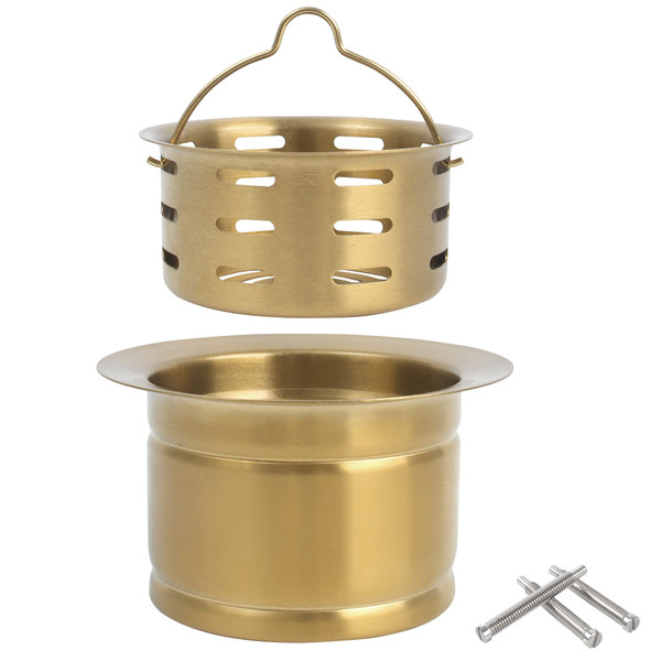 LQS Gold Extended Sink Flange with Deep Basket Strainer, Deep Garbage Disposal Sink Flange for Kitchen Sink, Fit for 3-1/2 Inch Standard Sinks Drain Hole