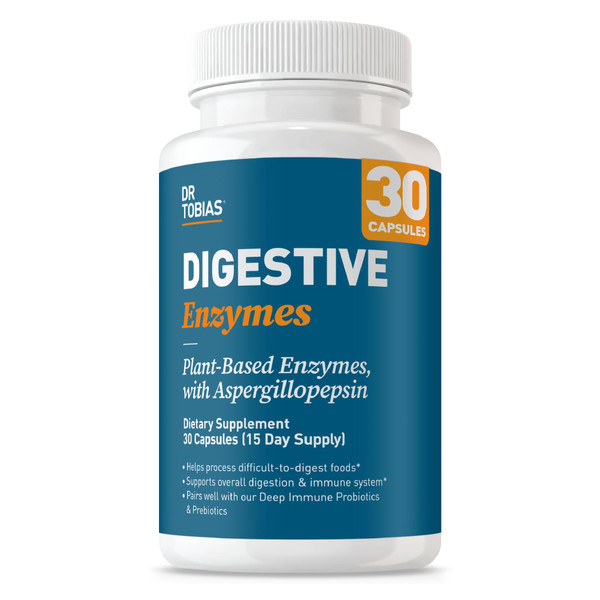 Dr. Tobias Digestive Enzymes with Amylase, Bromelain, Lipase, Lactase, Protease, Papain & More, Digestion Supplement with 18 Enzymes for Digestion and Gut Health, 30 Capsules, 15 Servings