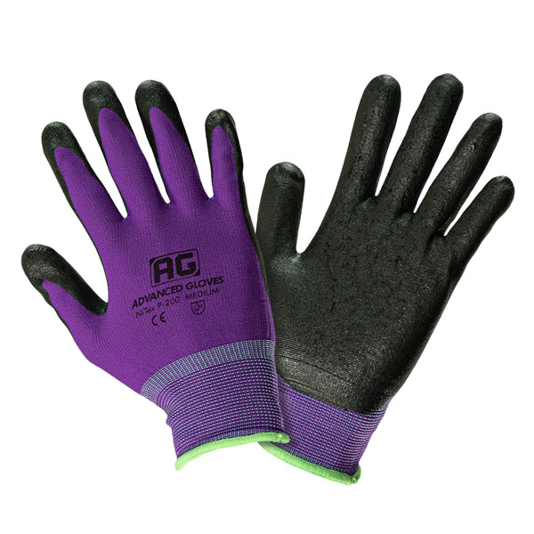 ADVANCED GLOVES – NiTex P-200 Nylon Nitrile Gloves, Breathable Nitrile Foam Coated Utility Gloves for Insulated Grip, Purple, 3-Pair, Medium