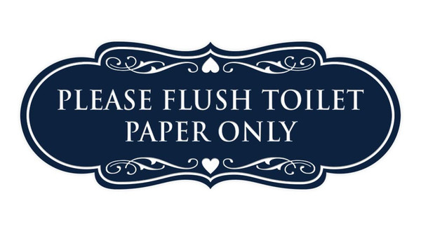 Designer Please Flush Toilet Paper Only Sign (Navy Blue/White) - Small 1 Pack