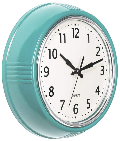 Bernhard Products Retro Wall Clock 12 Inch Blue Kitchen 50's Vintage Design Round Silent Non Ticking Battery Operated Quality Quartz Clock (Robin Egg Blue)