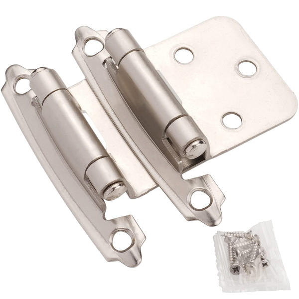 DecoBasics Cabinet Hinges Brushed Nickel for Kitchen Cabinets Doors (10 Pair -20 Pcs) -1/2" Overlay (Variable) -Self Closing Kitchen Cabinet Hinges Flush Mount w/Silicon Bumpers & Hardware Screws