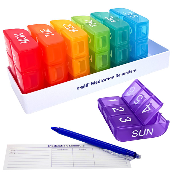 e-Pill 6 Times a Day 7 Day Weekly Pill Organizer – Large Capacity Rainbow Multicolor Pill Box for Vitamins & Medication