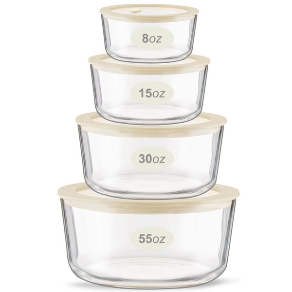 Urban Green Glass Food Container Set with Glass Lid, 4 Pack, Meal Prep Containers with Silicone Framed Airtight Lid, Leakproof, 100% Plastic Free,