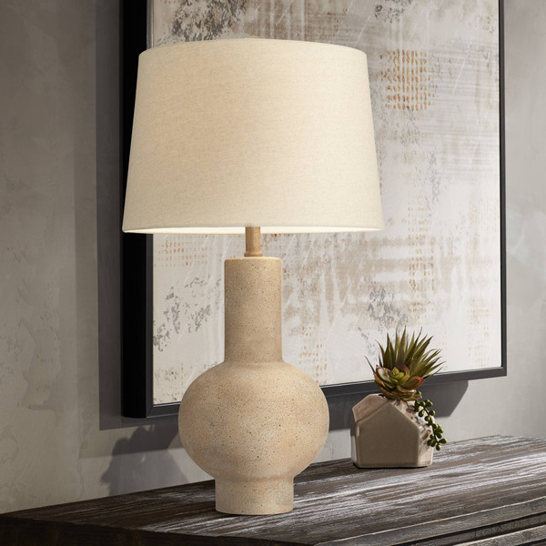 360 Lighting Sandstone Gourd 27" Tall Farmhouse Rustic Modern Coastal Table Lamp Brown Finish Single Beige Shade Living Room Bedroom Bedside Nightstand House Office Home Kitchen Entryway Console