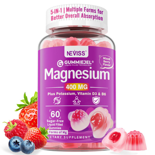 Magnesium Gummies 400mg | 5-in-1 Magnesium Complex for Women & Men: Mag Glycinate, Citrate, Malate, Chloride & Taurate | w/Ashwagandha, D3 & Zinc for Relaxtion, Mood,Energy | Sugar-Free, Vegan, 60Cts
