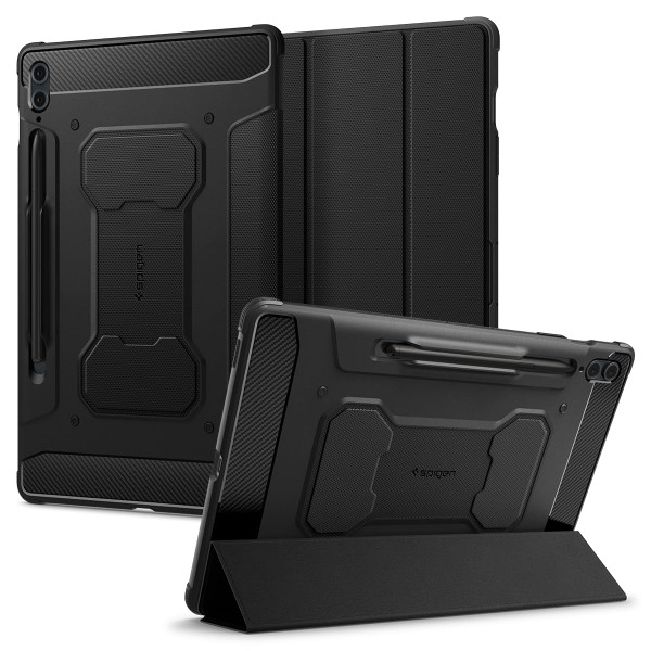 Spigen for Galaxy Tab S10 Plus Case (2024), Galaxy Tab S9 Plus Case (2023), Rugged Armor Pro Protective Tri-Fold Cover and S Pen Holder, 12.4 inch, Black