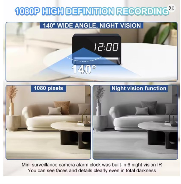 LIBREFLY Clock Camera - Full HD 1080P WiFi Camera - Mini Wireless Nanny Cam with Night Vision - Indoor Home Security Surveillance