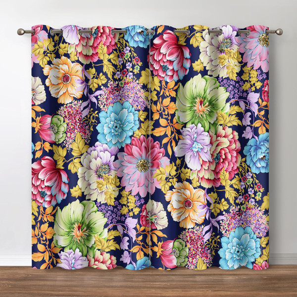 Jekeno Bohemian Colorful Floral Blackout Curtains Boho Multicolor Mandala Flower Print Decor Home Apartment Bedroom Living Room Darkening Grommet Window Drapes 2 Panels Set,52x84 Inch