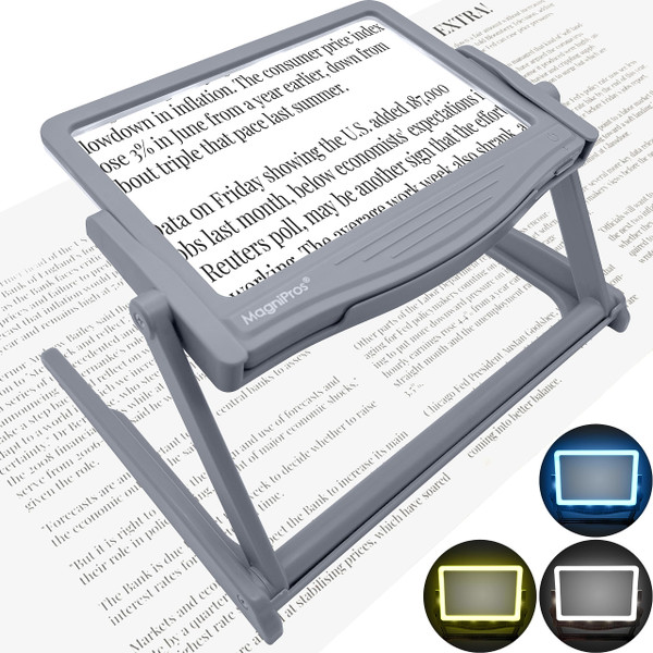 MAGNIPROS Patented 5X Large LED Page Magnifier with Detachable Stand | Eye Caring 3 Color Light Modes & Anti-Glare Lens to Reduce Eye Strain-Ideal for Reading Fine Print, Crafting, Low Vision Seniors-1767157144