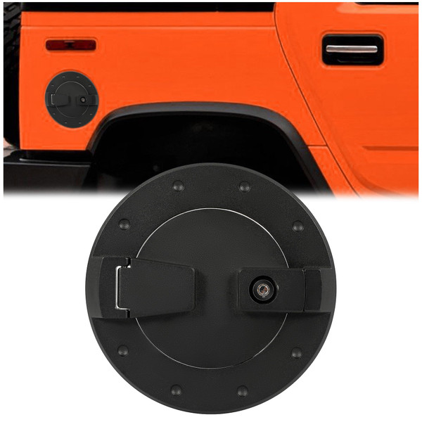 HECASA Locking Fuel Door Compatible with 2003-2009 Hummer H2 SUV SUT Gas Cap Tank Cover Heavy Duty Aluminum Black Powder Coated