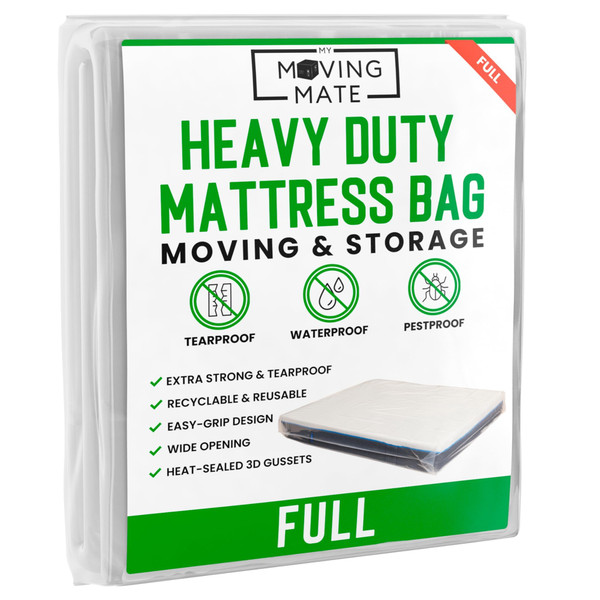 Full Mattress Bag for Moving and Storage - 5 Mil Mattress Cover for Moving and Storage - Mattress Protector Storage Bags - Heavy Duty, Reusable, Tearproof