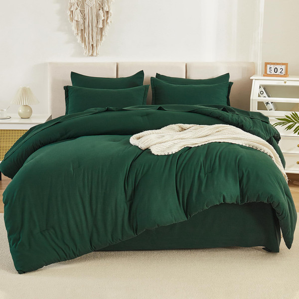 Litanika California King Comforter Set Dark Emerald Green - 7 Pieces Bed in a Bag Cal King Bedding Comforter Sets, Plain Lightweight Bed Set with Comforter, Sheets, Pillowcases & Shams