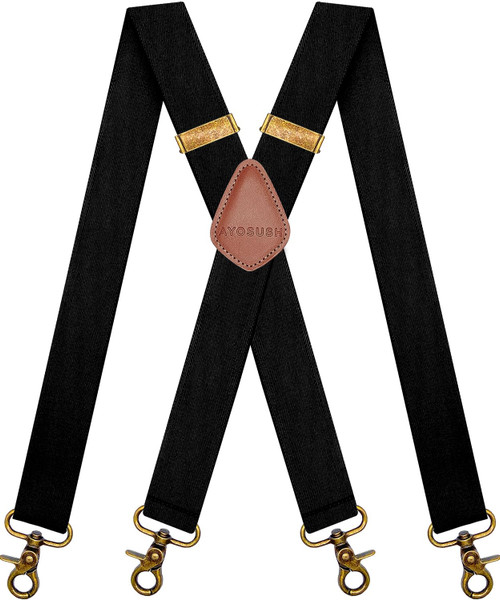 AYOSUSH Vintage Suspenders for Men Heavy Duty 4 Snap Hooks for Belt Loops Adjustable X Back (Black, One Size)