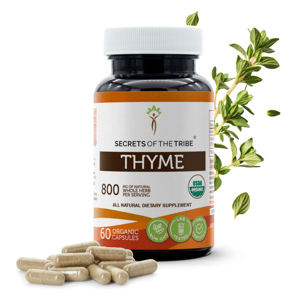 Secrets of the Tribe Thyme 60 Capsules, 800 mg, USDA Organic Thyme (Thymus Vulgaris) Dried Leaf (60 Capsules)