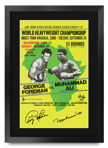 HWC Trading Foreman Ali Fight The Rumble in the Jungle George Foreman vs Muhammad Ali 16 x 12 inch Framed Gifts Printed Signed Autograph Picture for Boxing Memorabilia Fans - 16" x 12" Framed