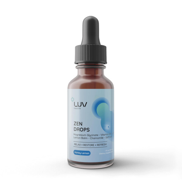 LUV Zen Drops: Anxiety and Stress Support Drops with Magnesium Glycinate, Vitamin D3, Lemon Balm, Chamomile, Saffron, L-Theanine. Keto, Vegan, USA Made, Non-GMO, 30 Servings (1) LUV Zen Drops: Anxiety and Stress Support Drops with Magnesium Glycinate, Vitamin D3, Lemon Balm, Chamomile, Saffron, L-Theanine. Keto, Vegan, USA Made, Non-GMO, 30 Servings (1)