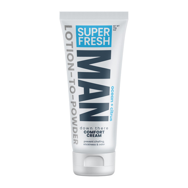 Super Fresh Ball Deodorant Powder Lotion Comfort Cream for Man Parts Groin Butt and Body Hygiene Controls Odor Stops Chafing and Itch Absorbs Sweat Aluminum Free Formula in 4 oz Tube