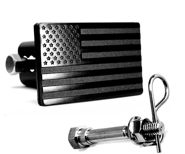 MULL USA Flag Metal Trailer Hitch Cover with Locking Pin (Fits 2" Receivers, Black)