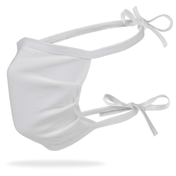 Gildan Adult Reusable 3-Layer Tie-On Cotton Face Mask (48 Pack), White (48 Pack), Adult: 6.5" x 7" (13" straps)