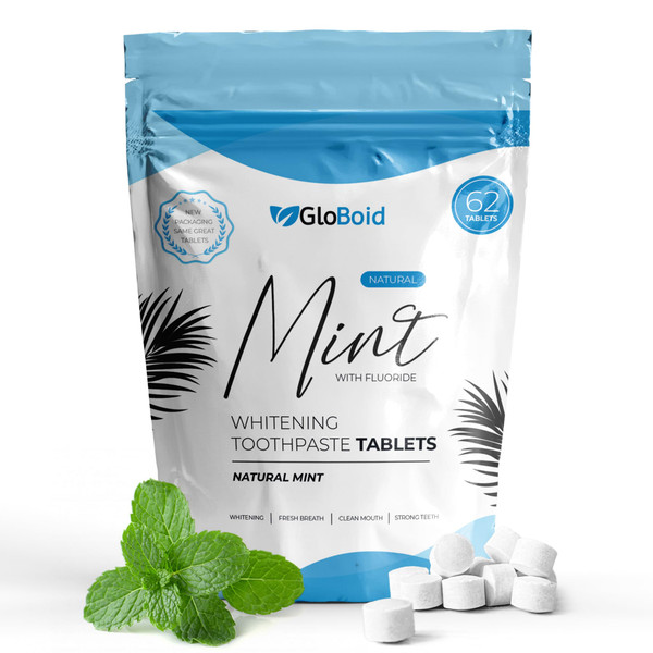 GloBoid Toothpaste Tablets with Fluoride, Easy Bite Toothpaste Bits, Zero Waste, Eco Friendly & Plastic Free Toothpaste Tabs, Toothpaste Bites Perfect for Travel - 1 Month Supply - Natural Mint
