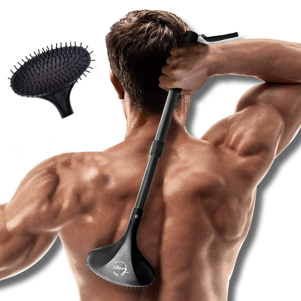 EASACE Telescopic Back Scratcher with Long Handle 21.5 Inch Adjustable Backscratchers Telescoping for Women Men Pregnant Extendable Head Body Scratcher Retractable Over-Sized Bristled Scratcher（Black）