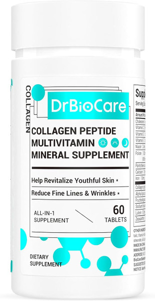 DrBioCare Collagen Peptides for Women, Beauty Vitamin & Mineral Supplement,Contains Vitamin D3, Probiotics for Women & Collagen Peptides,Vitamin B Complex,Vitamin E 60
