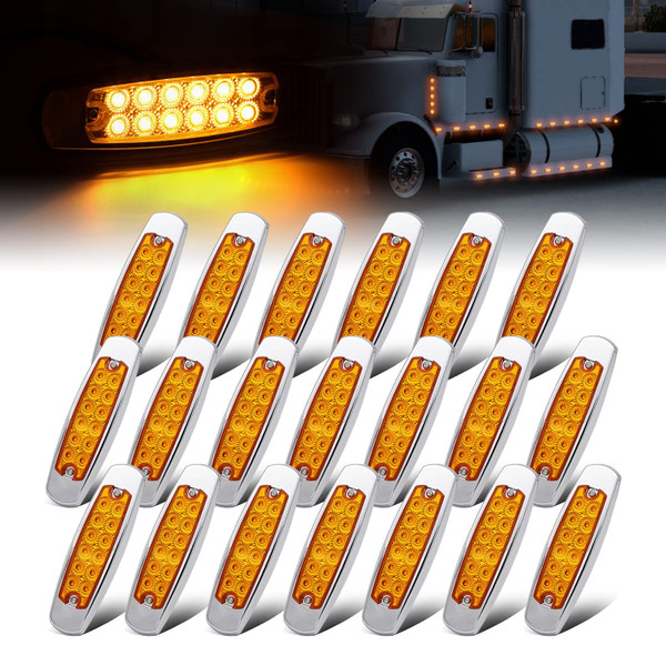 Ledvillage 20 Pcs 12V DC 6.4 Inch Amber LED Side Marker Clearance Lamp Heavy Truck Lighting 12 Diodes Trailer Truck ATV SUV Coach Surface Mount Waterproof BB12
