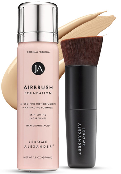 Jerome Alexander MagicMinerals AirBrush Foundation – 2 Piece Set with Airbrush Foundation and Kabuki Brush - Spray Makeup with Anti-aging Ingredients for Smooth Radiant Skin - Light Medium