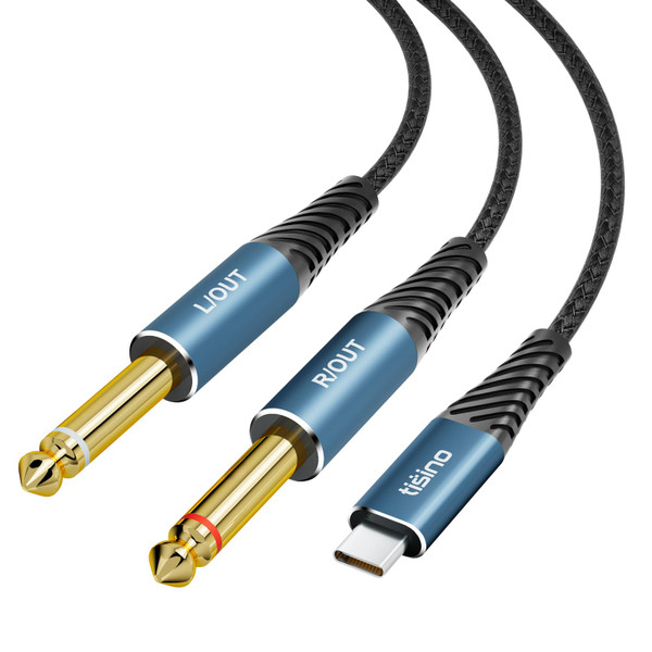 Tisino USB C to 1/4 inch Audio Cable, USB Type C to Dual TS Mono Cable, USB C to AUX Audio Cable for Smartphone, Tablet, Laptop Link to Amplifier, Mixing Console Mixer, Speakerr - 6.6FT