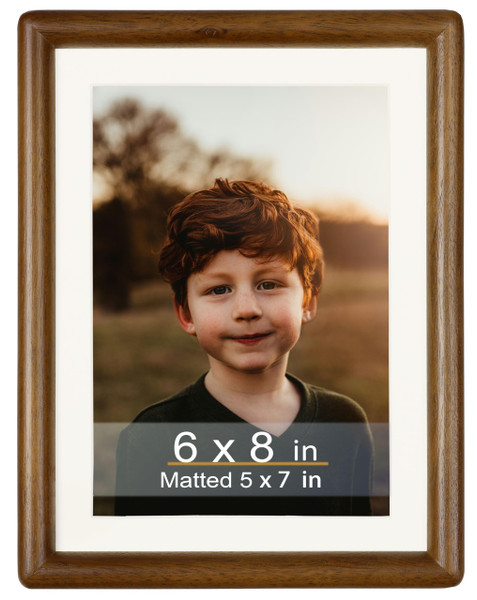 ECLSDL 6x8 Picture Frame Horizontal Vertical Display Photos 5x7 with Mat or 6x8 without Mat Made of Solid Natural Walnut Wood with Real Glass Table Desktop Standing Wall Mounting Gallery Frames