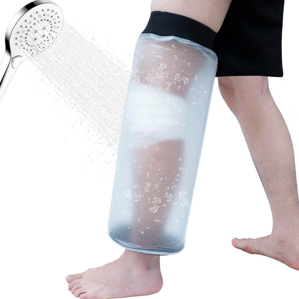 Inmoredo Waterproof Knee Cast Cover for Shower Adults, Reusable Cast Covers Protector for Knee After Surgery, Watertight Cast Bag for Bandage, Wound, Burns