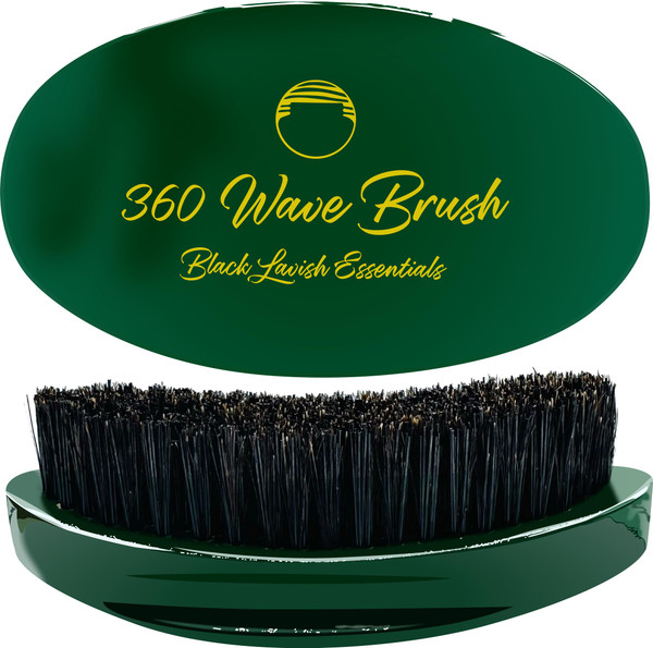 360 Wave Brush, Build Deeper Waves, Soft & Hard Boar Bristle Curved Brush, Black Lavish Essentials Signature (Medium-Hard, Emerald Green)