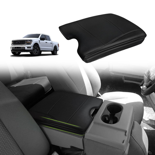 Muslogy Center Console Armrest Cover Compatible with Ford F-150 F150 2015-2025&F250 F350 F450 2017-2026 Comfort Armrest Pad Arm Rest Cushion Vegan Leather Protector 1-Inch Extra Thick(Jump Seat ONLY)