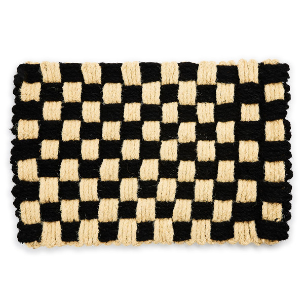 MACKENZIE-CHILDS Woven Check Entrance Mat, Decorative Outdoor Coir Doormat, 24" x 36"