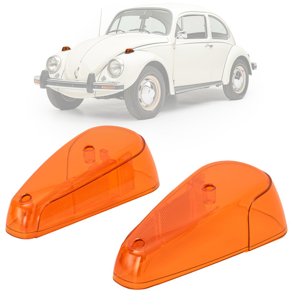 HECASA Pair Turn Signal Light Lens Compatible with 1970-1979 VW BUG Volkswagen Super Beetle Thing Front Turn Signal Lamp Lens Amber Lens Plastic (PC) - Driver & Passenger Side