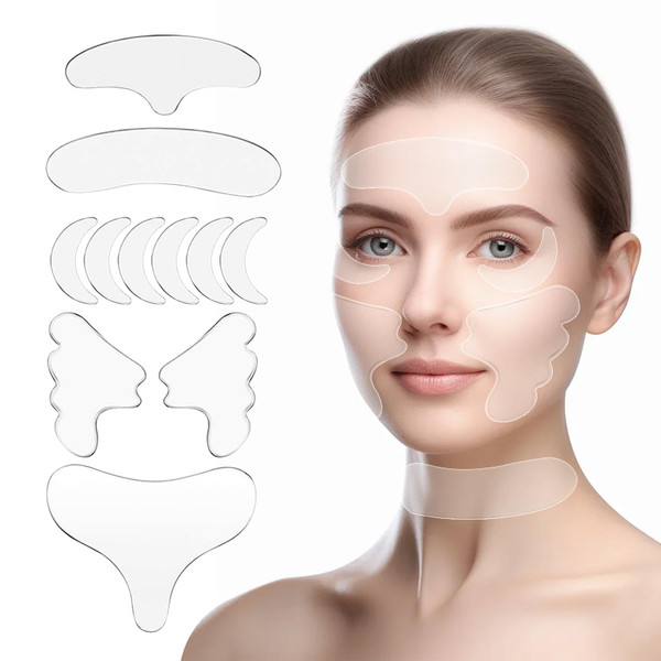 Reusable Silicone Wrinkle Patches for Chest, Neck, Forehead & Smile Lines - 11 Pcs Overnight Hydration Pads, Fine Lines Smoothing, Comfortable & Safe Sleep Patches ﻿ ﻿