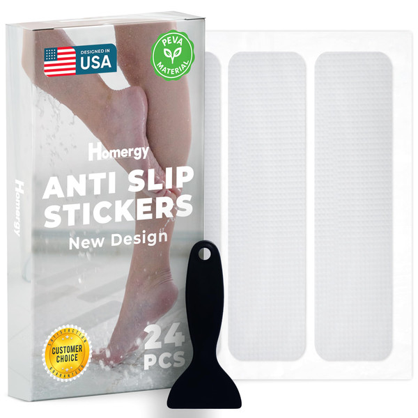 Anti-Slip Shower Stickers - Help Reduce Slipping in Bathtub & Shower, Clear Non-Slip Bath Strips, Strong Adhesive Bathtub Appliques Suitable for Homes with Kids, Adults & Seniors - 24 Pcs - Homergy