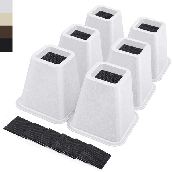 ANNKUT 6 Inch Heavy Duty Bed Risers, Furniture Risers for Desk, Chair, Table or Sofa, Couch Lift Risers, Supports up to 2200 lbs per Leg(6 Pack White)