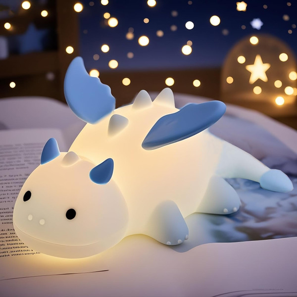 POSSHE Dragon Night Light, Cute Baby Dragon Gifts, Soft Silicone Lamp with 3 Level Warm Light and RGB Changing, Breastfeeding Nursery Portable Kawaii Bedside Lamp for Baby, Toddler, Boys and Girls