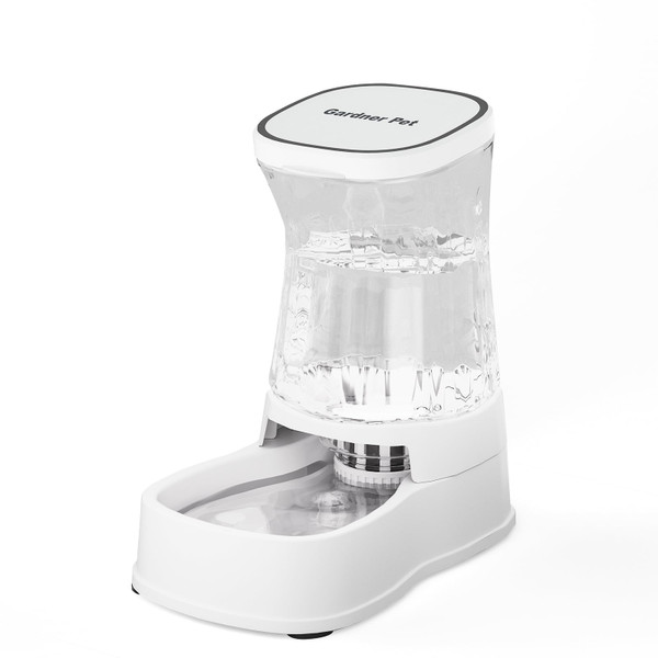 Gardner Pet Automatic Gravity Water Dispenser for Dogs, 1.0Gallon 100% BPA-Free Dog Water Bowl Dispenser, Pet Water Fountain Dispenser with Sponge Filter for Small&Medium Dogs, Cats, Puppies(White)