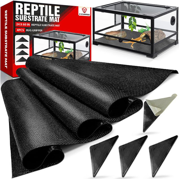 [Premium] 24"x60" Reptile Substrate Mat with 4 PCS Rug Gripper, Extra Thick & Ultra Comfortable,Non-slip, Reptile Tank Accessories for Bearded Dragon, Leopard Gecko,Lizard (not including tank)