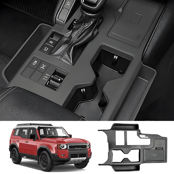 LUNQIN Car Center Console Organizer for Toyota Land Cruiser 2024 2025 2026 Auto Interior Accessories Central Control Storage Panel Decoration Protection Cover Seat Middle Tray Frame Bag Trim Accessory