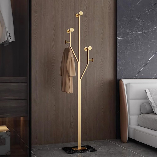 BUZUEY Gold Coat rack,Sturdy coat tree freestanding heavy duty with Marble Base,Metal standing coat rack for Bedroom,Entrance,Modern coat hanger stand for Coats,Hats,Bags(gold)