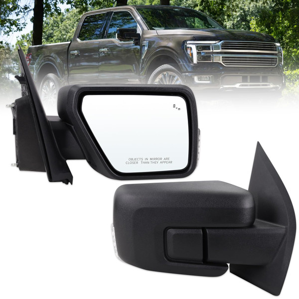 Lqito Right Passenger Side Door Mirror Compatible With 2021-2025 Ford F150 With Manual Folding Heated Blind Spot Turn Signal Light Temperature Sensors Matte Black Replace#ML3Z17682TA (11Pins)