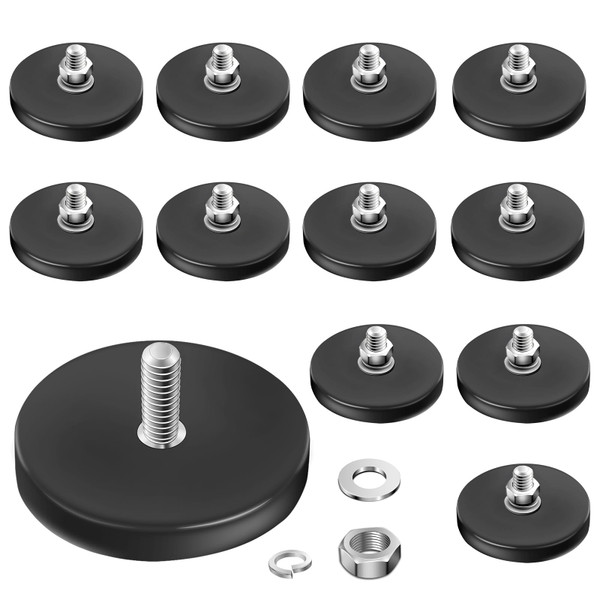 12Pack Rubber Coated Magnets, AHIER Neodymium Magnet Base with M5 Threaded Studs, Non-Slip Strong Mounting Magnetic Stud for Light Bar Mirror Camera Tool