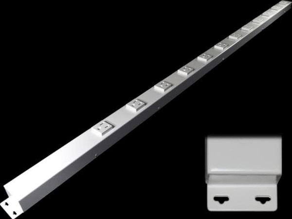 48" Hardwired Power Strip (NO Power Cord), 12 Vertical Tamper Resistant Outlets (NEMA 5-15R - NOT 20Amp), with Ears (with mounting tabs on Both Ends), White